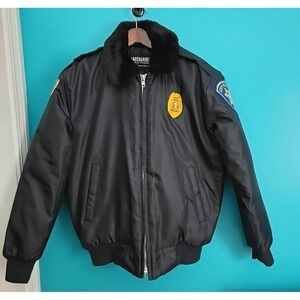 Andy Frain  Medium Security Services Winter Jacket Coat Faux Fur Collar Quilted